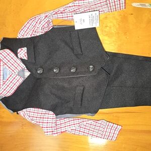 Boys Black Vest and Red Plaid Shirt Set